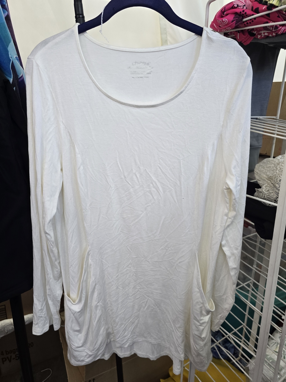 Chico's Cream Scoop Neck Long Sleeve Top